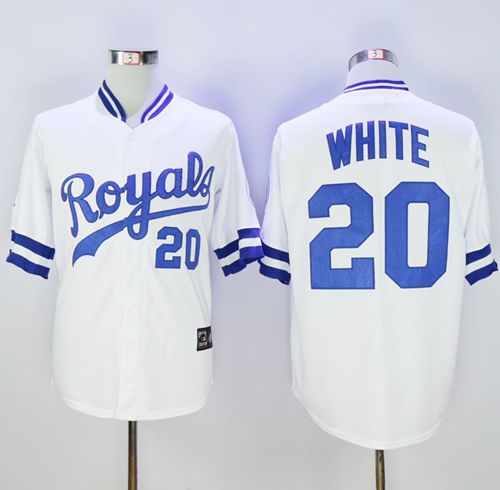 Mitchell And Ness Royals #20 Frank White White Throwback Stitched MLB Jersey - Click Image to Close